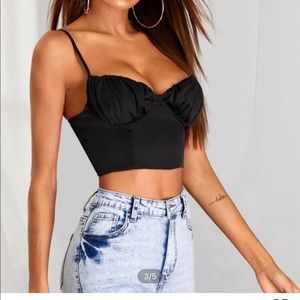 Ruched black lace cami